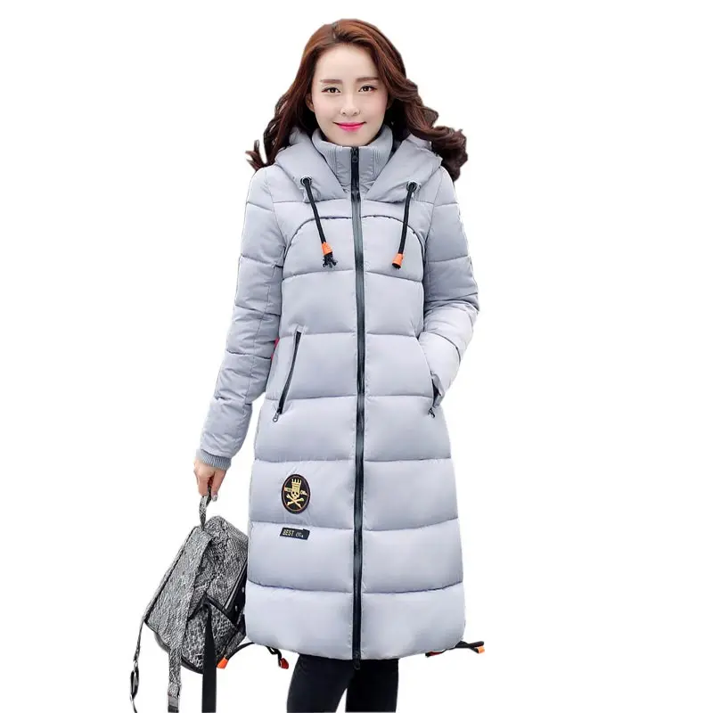 

winter new slim down cotton coat women warm x-long stand collar hooded wadded parkas all-match plus size padded outerwear kl0498
