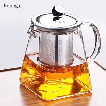 Behogar 350ml Clear Glass Sqaure Teapot High Temperature Resistant Loose