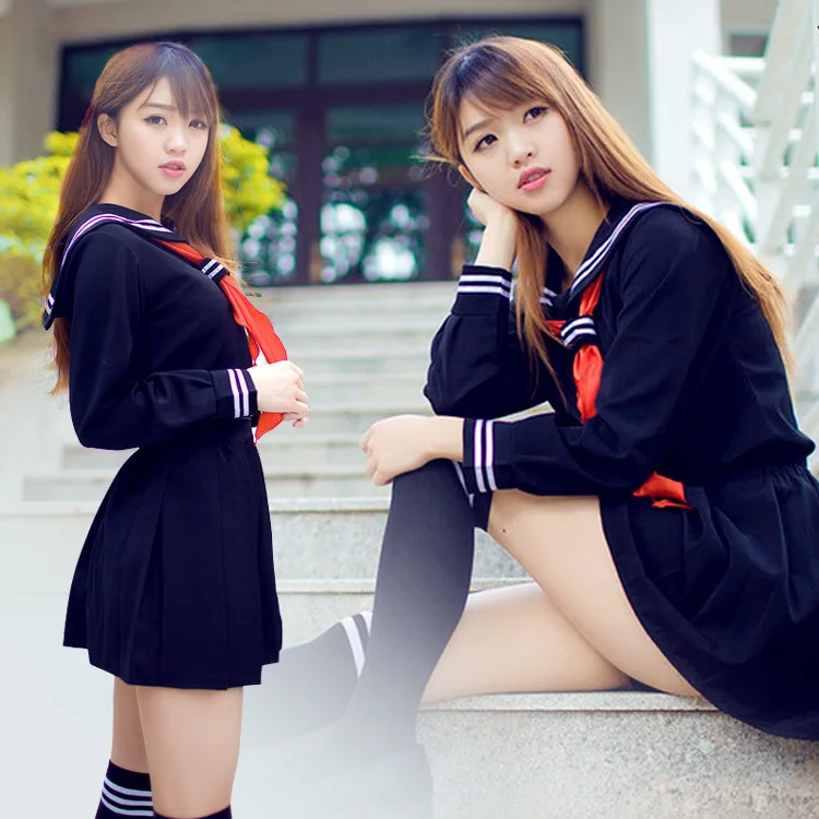 

3 Pcs British Style Women's Preppy Style Student Uniform School Uniform Set Long-sleeve Pleated Sailor Dress