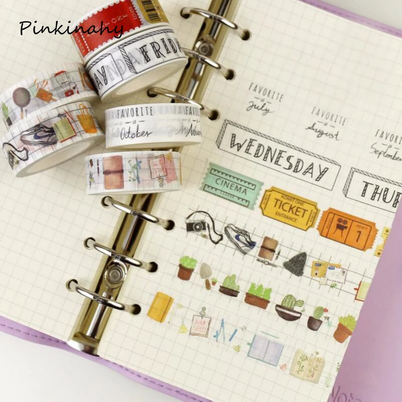 

1.5cm*7m Week Pattern Washi Tape DIY Sticky Decoration Scrapbooking Planner Masking Adhesive Tape Label Sticker Cute Stationery