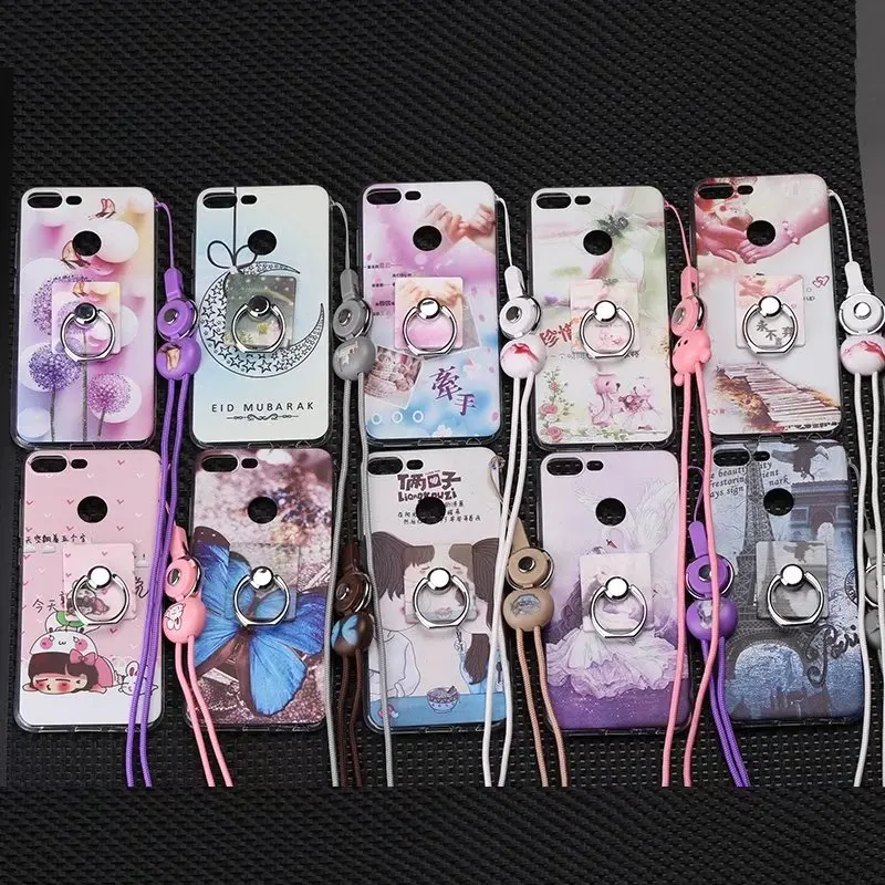 

For Huawei Honor 9 Lite Soft Silicone Back Case For Huawei Honor 8 Pro / For Huawei Y9 2018 With Finger Ring And Lanyard