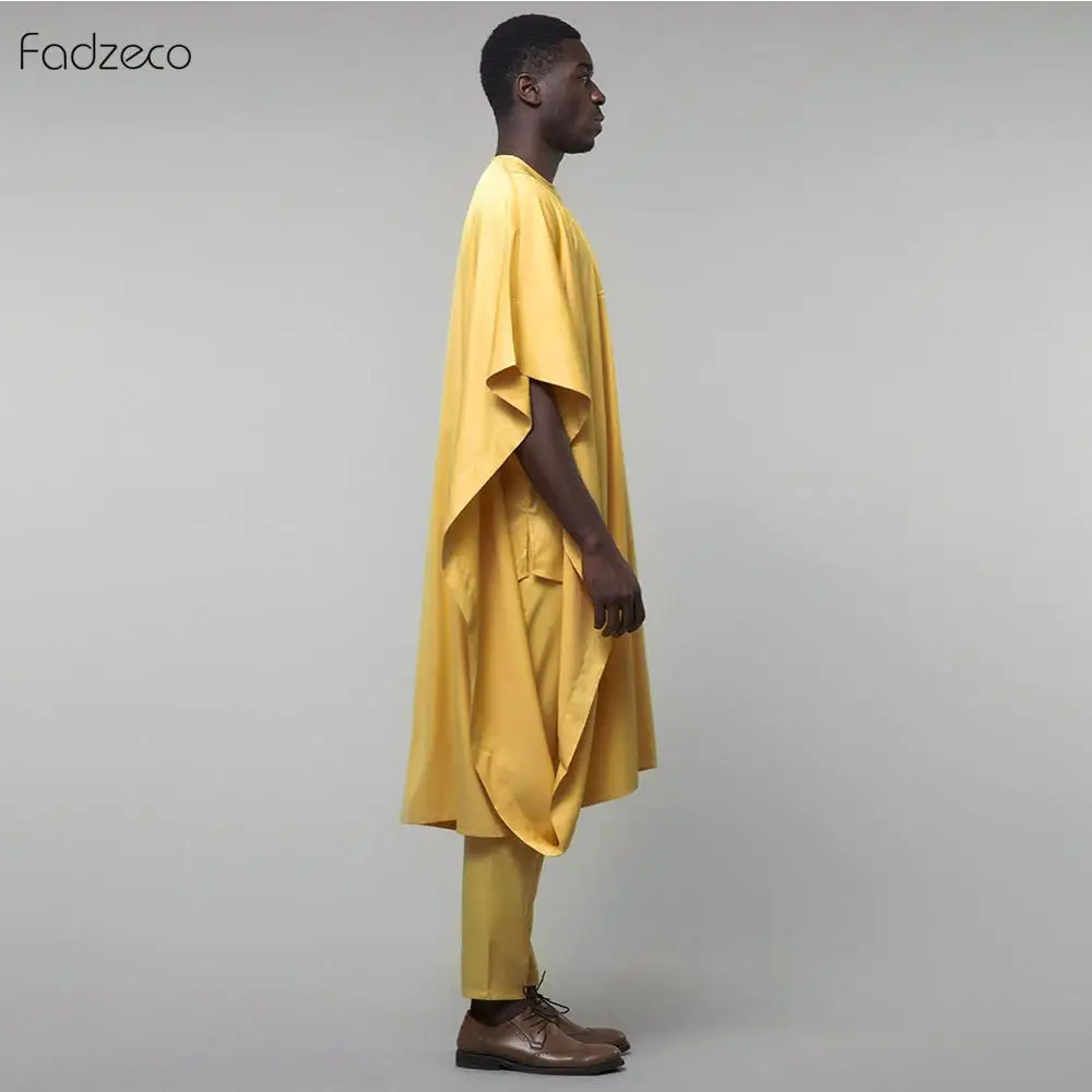 Fadzeco Agbada 2019 Мужская африканская вышивка Дашики желтый Дуду топ с коротким рукавом