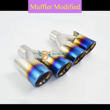 

Hot! Customer-made of Car Rear Stainless Steel Double Out Exhaust Muffler Tips with Blue Circular Mouth for All Cars(76mm)