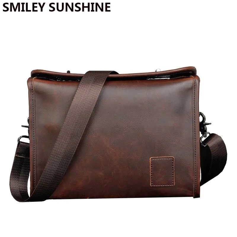 

New Casual Messenger Bag Men Leather Crossbody Shoulder Bag for Men Laptop Bag Male Fashion Small Brown Handbag sacoche homme
