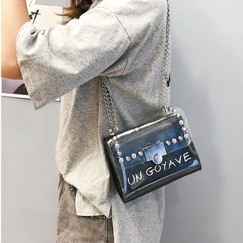 

2020 Fashion Women Transparent Pattern Shoulder Bag Hardware Chain Strap Color Block Messenger Handbag Composite Tote