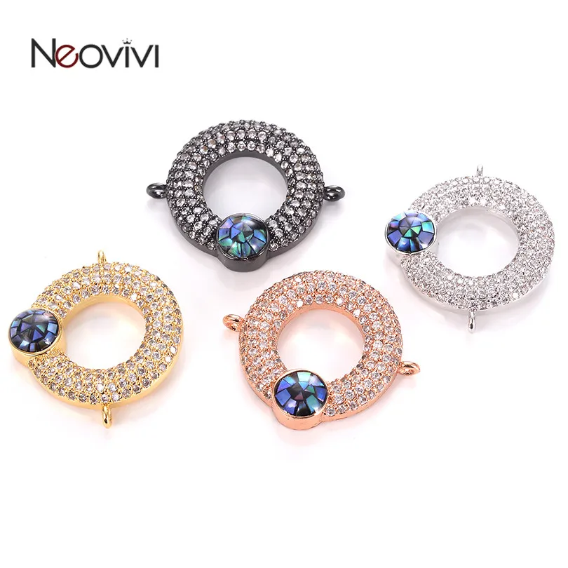 

Neovivi Hollow Round Charms for Bracelets Necklaces Jewelry Making Pave CZ Natural Stone Copper Beads for Beadwork Accessories