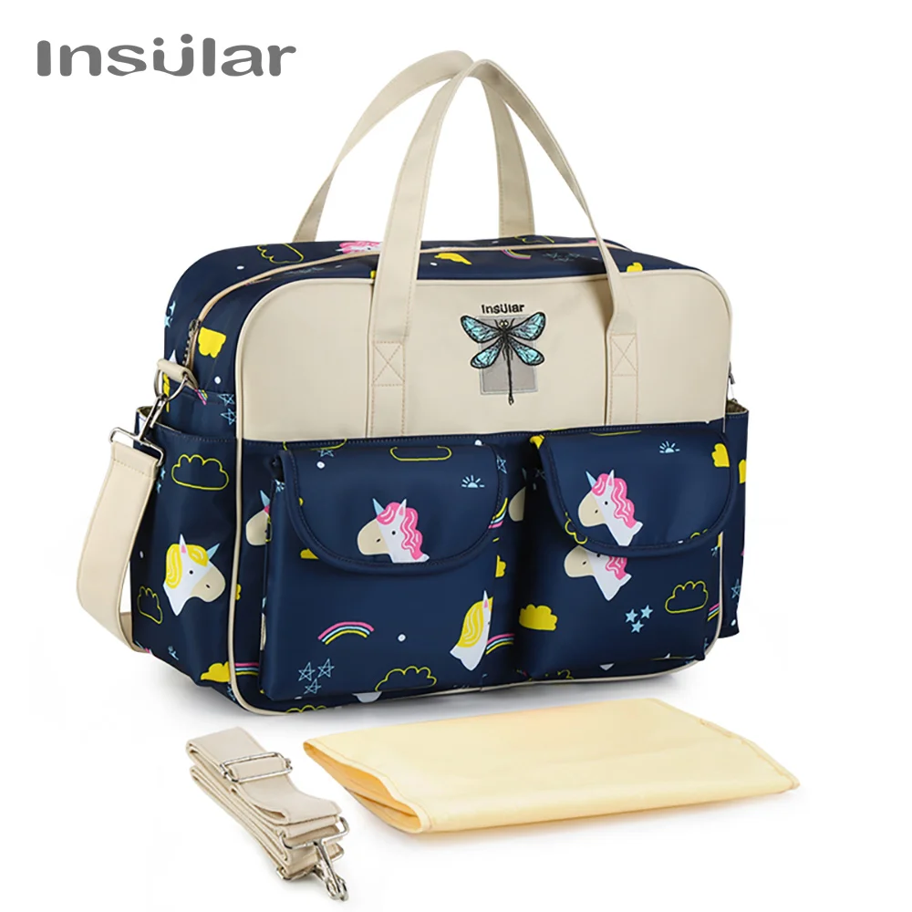 Insular New Style Waterproof Diaper Bag Large Capacity Messenger Travel Bag Multifunctional Maternity Mother Baby Stroller Bags - Цвет: Rainbow Unicorn