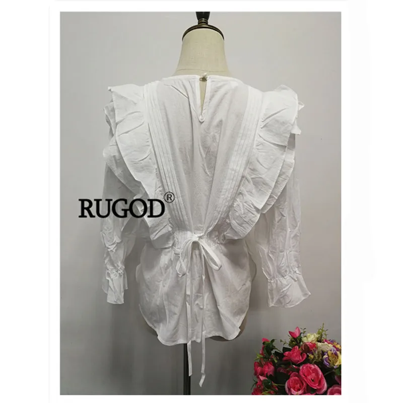 RUGOD, Новое поступление, женская блузка с рюшами на лямках сзади, летняя, повседневная, с круглым вырезом, в Корейском стиле, с бантом сзади, Женские топы и блузки Harajuku