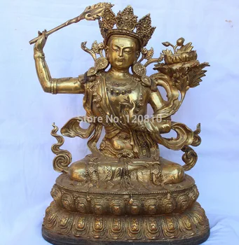 

16"Tibet Tibetan Buddhism Bronze Gilt Manjushri Wenshu Bodhisattva Buddha Statue