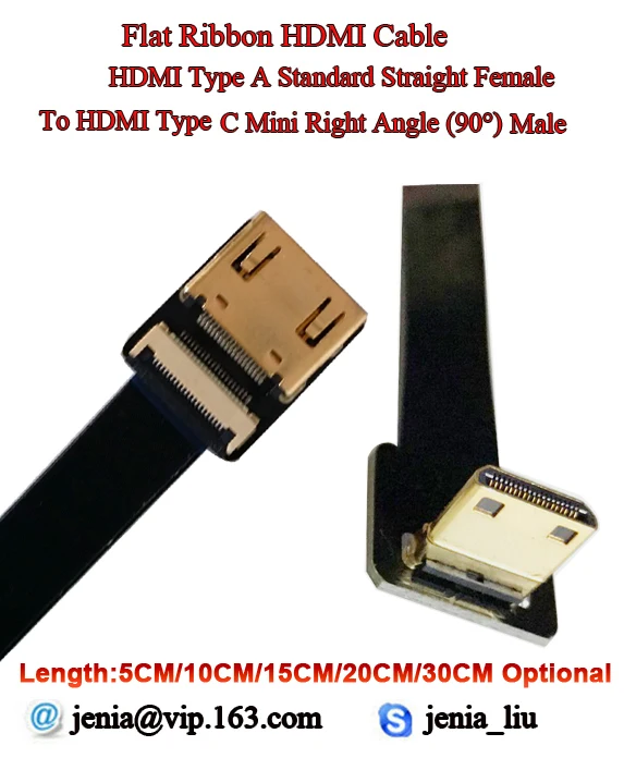 5/10/15/20/30 см мягкий ультра тонкий HDMI кабель прямо Тип женщина к мужской Тип c мини до Угол Плоский Кабель Гибкий FPV-системы