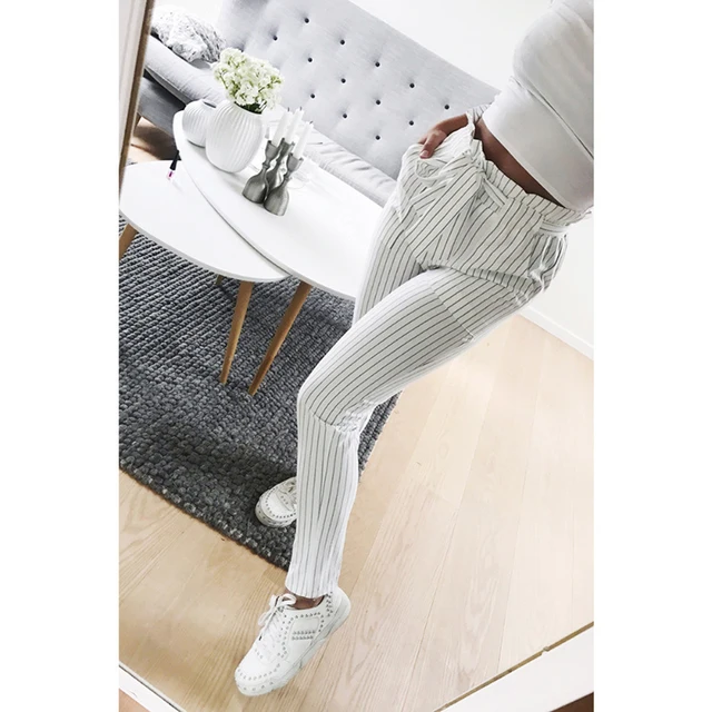 2018 nowe paski OL szyfon wysokiej talii harem Spodnie damskie stringyselvedge styl casual Spodnie damskie spodnie -