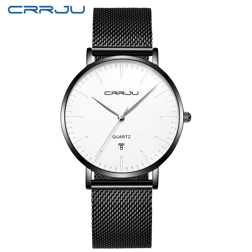 

CRRJU 2019 New Men Watch Casual Ultra-thin Mesh Strap Quartz Watch Fashion Minimalist Date Display Wristwatch Relogio Masculino
