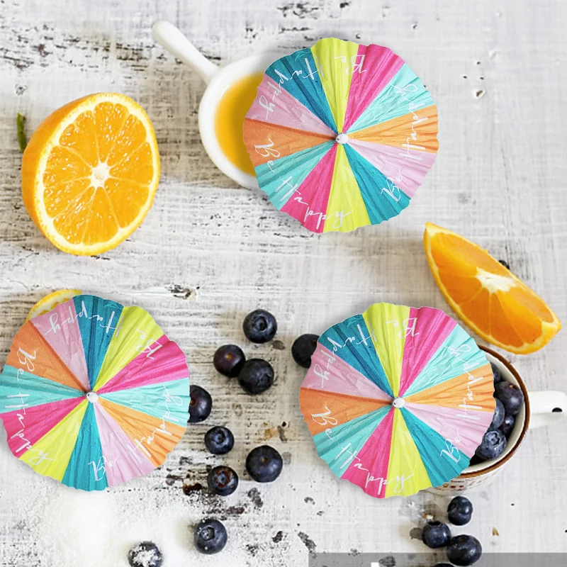 

50Pcs HAPPY letter Mixed Color Mini Umbrellas Parasol Snack Cocktail Party Pick Decoration Bar accessory Cocktail Decoration