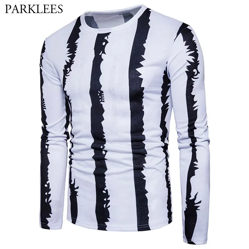 Striped 3D T Shirt Men Tee Shirt Homme 2018 Fashion Brand Mens Long