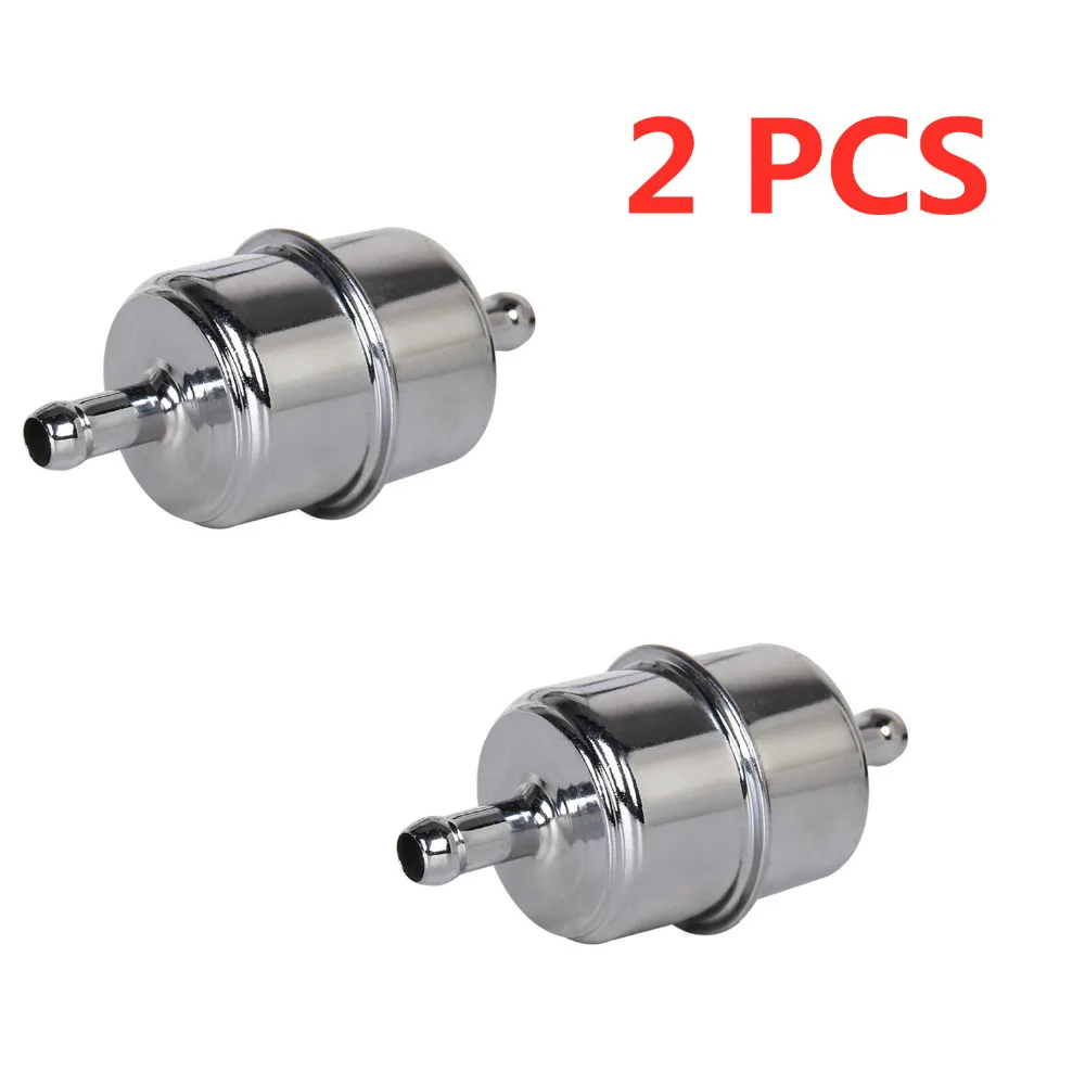 

2 PCS Universal Chrome Canister Inline Fuel Filter 3/8" Hose Barb Fit for Chevy for Ford Car Accessories