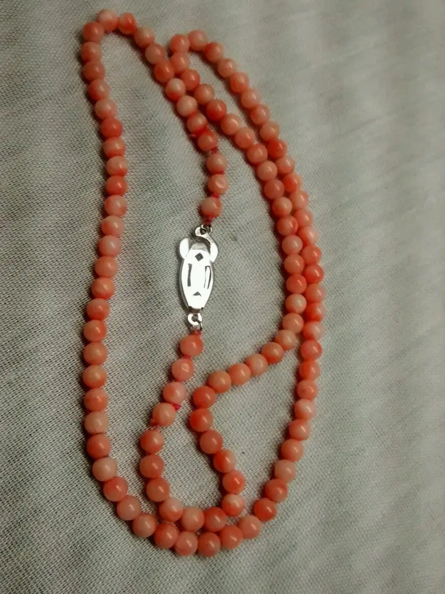 

FREE SHIPPING>>>@@ > 1022 round salmon angel skin coral tone clasp necklace