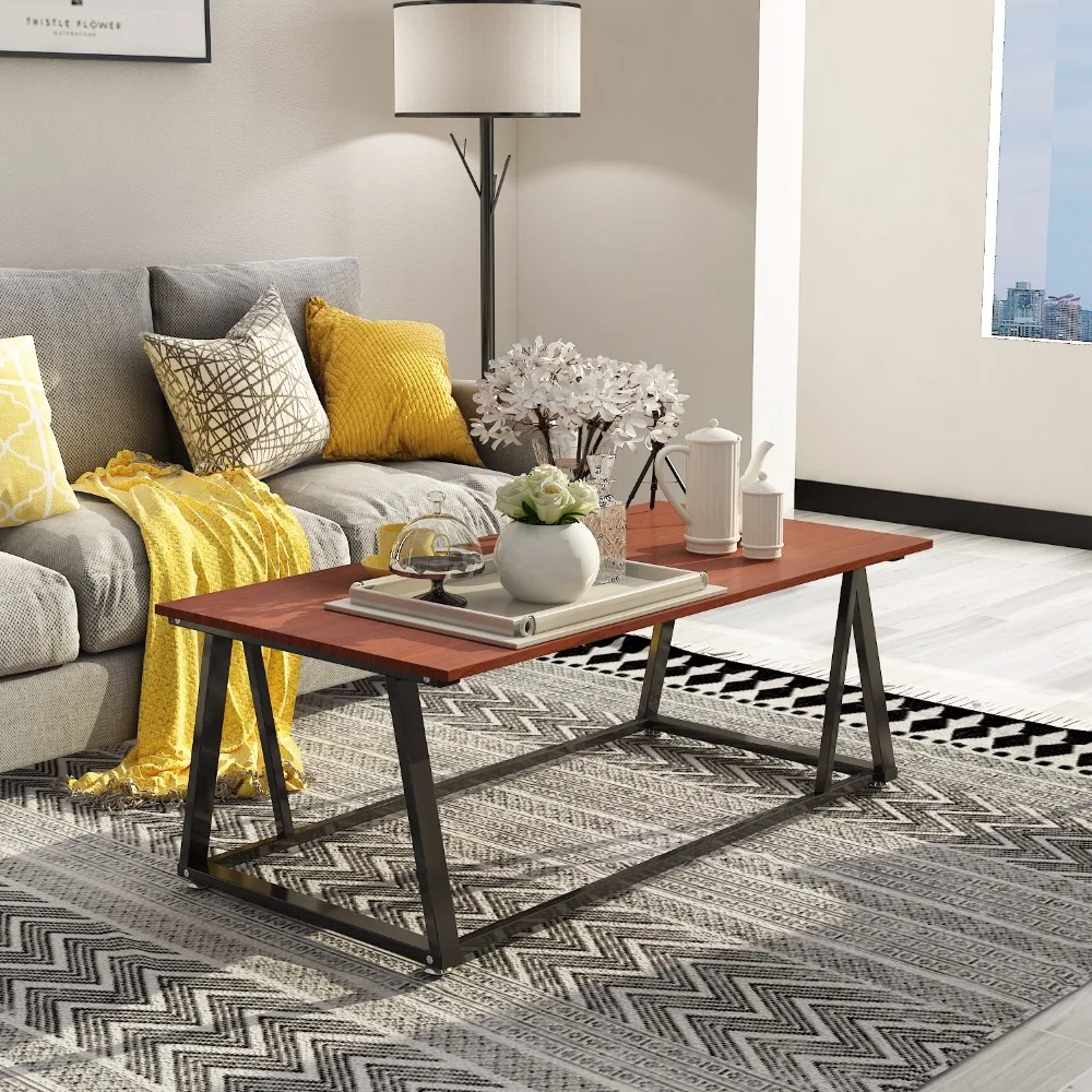 Dewel Coffee Table Cocktail Table with Storage Shelf Sofa Table Rustic End Table for Living Room 47 inch