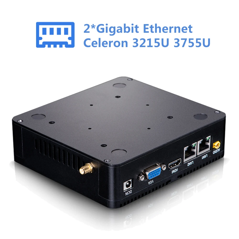 

Fanless Mini Computer 2*Gigabit Ethernet Dual Lan Celeron 3205U Mini PC High Quality Windows 10 Mini Computador Wifi HTPC TV box