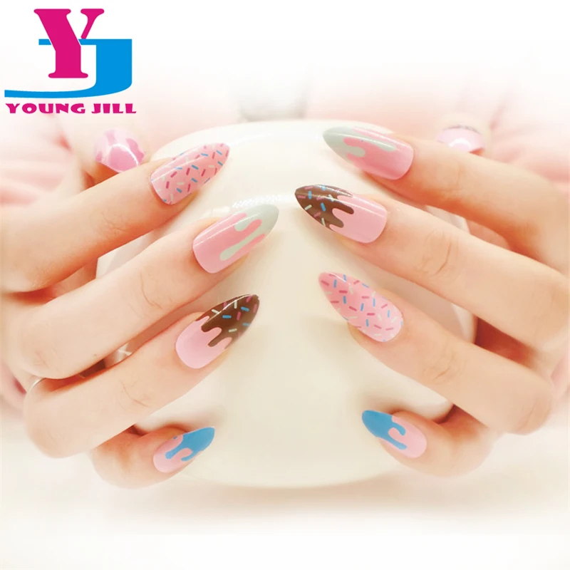 12 تصاميم الأظافر مع الغراء طويلة الفرنسية مسمار الفن نصائح الأظافر نصائح الاكريليك كاملة براق خنجر أزياء نمط 24 قطع/حزمة