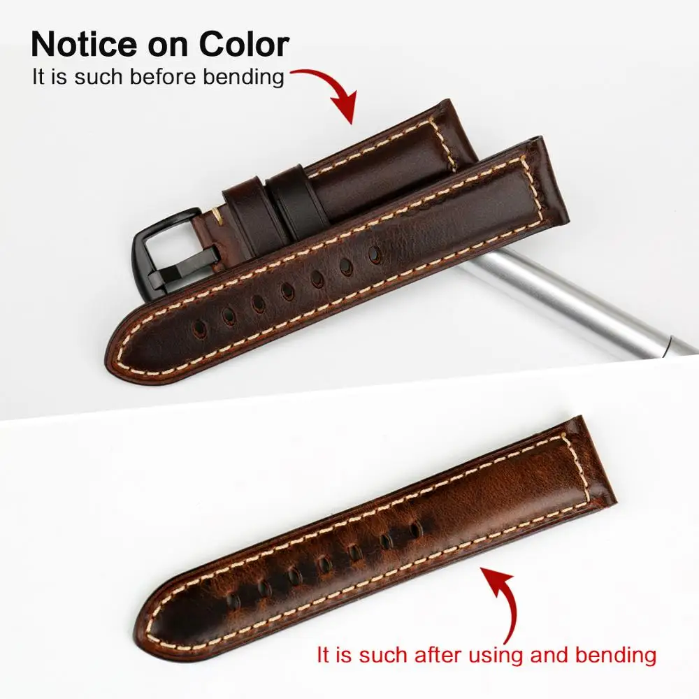Cheap MAIKES Watch accessories watchbands 18mm 26mm brown vintage oil wax leather watch band for samsung gear s3 Fossil watch strap