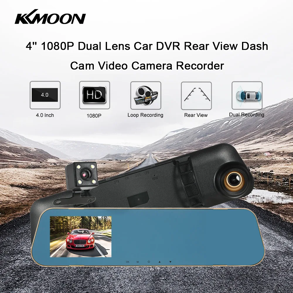

KKmoon 4'' 1080P Dual Lens Car DVR Rear View Dash Cam Video Camera Recorder