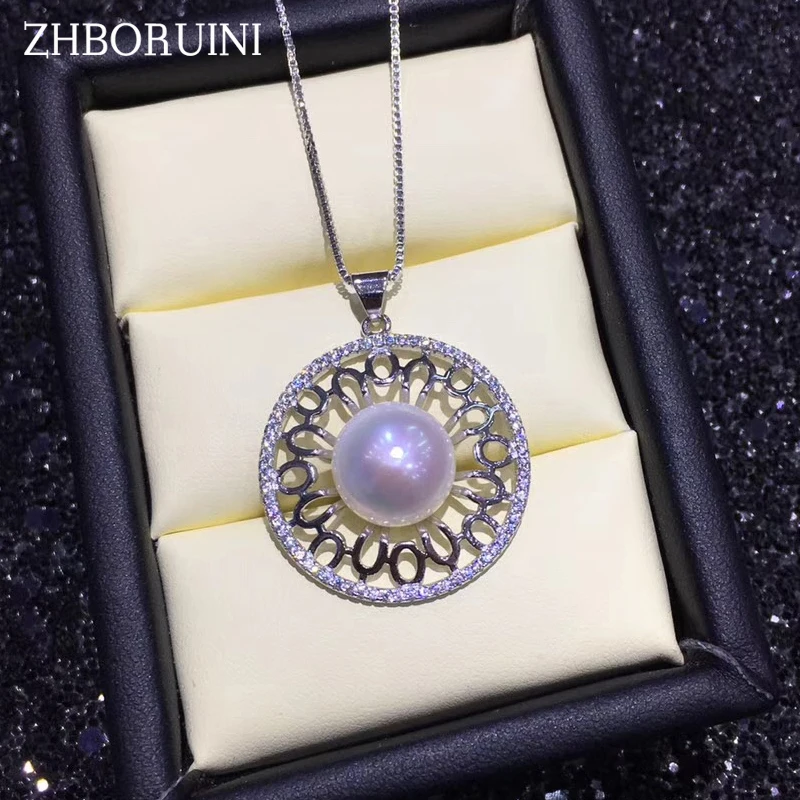 

ZHBORUINI Pearl Necklace Pearl Jewelry Natural Freshwater Pearl Pendants Round Hollow Out 925 Sterling Silver Jewelry For Women