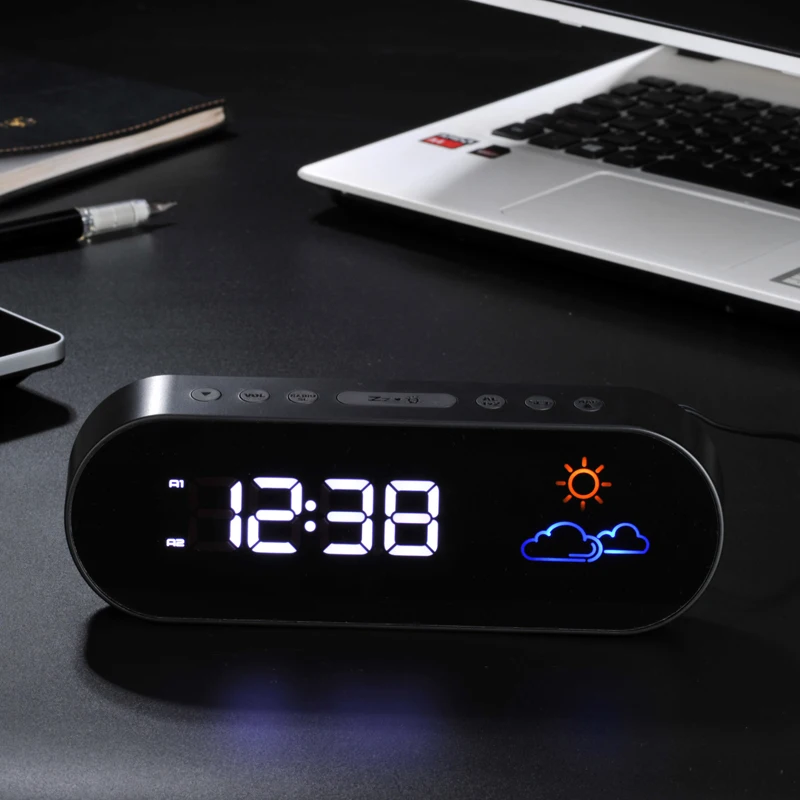 

FM Radio LED Alarm Clock LCD Digital Display With Backlight Color Weather Forecast Snooze Function Electronic Table Watch Clock