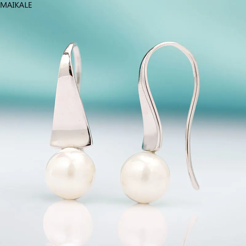 

MAIKALE Trendy Triangle Shape Glossy Drop Earrings With Pearl Fine Jewelry Rose Gold Dangle Earrings For Women Exquisite Jewelry