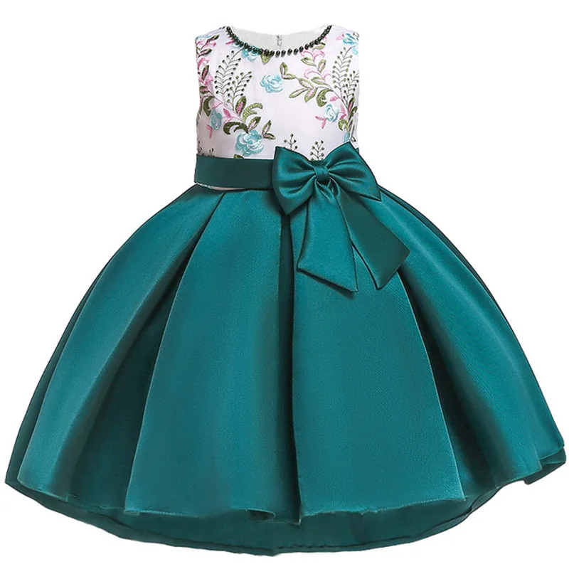 Платье принцессы с блестками для маленьких девочек коллекция года, летние детские праздничные платья для девочек, одежда свадебное платье с цветочным узором для девочек возрастом 7, 8, 9, 10 лет - Цвет: Green