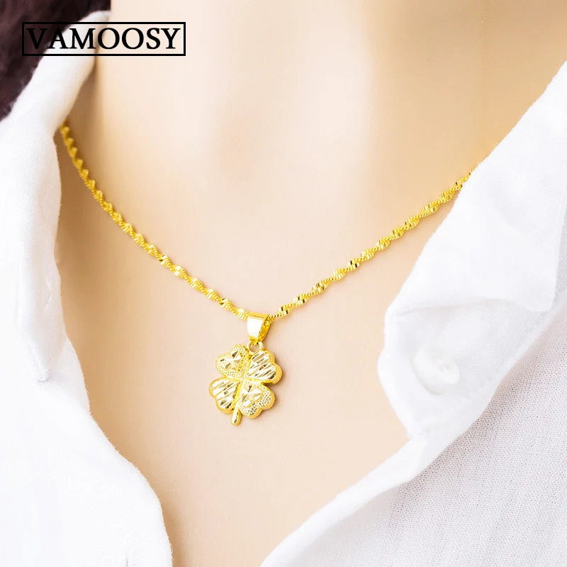 

Quality 24K Gold Lover Four Leaf Leaves Clover Necklace Pendant 2018 New Fashion Jewelry Free Shipping Charms Women Accessories
