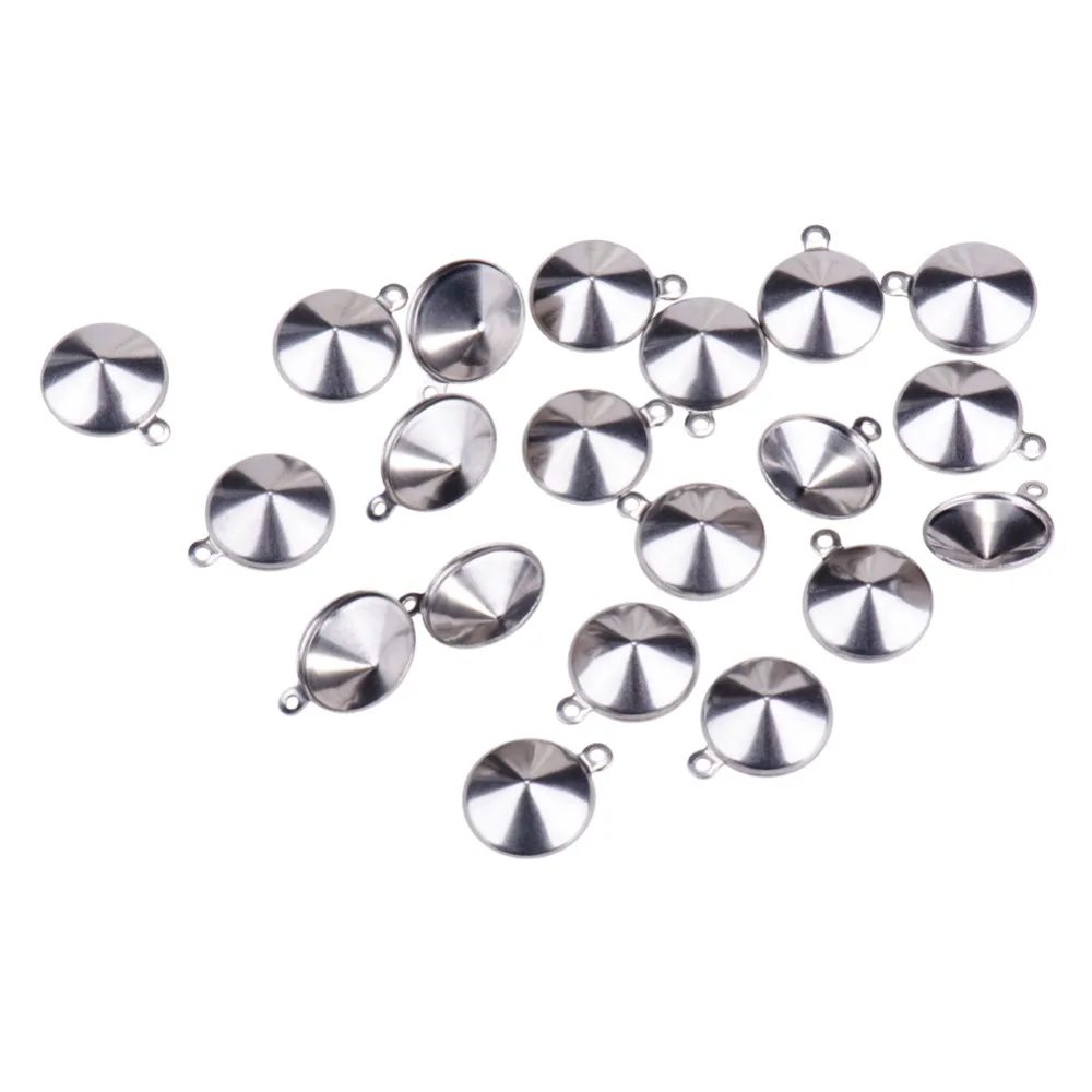 Jewelry Findings Flat Round 304 Stainless Steel Charms Pointed Back