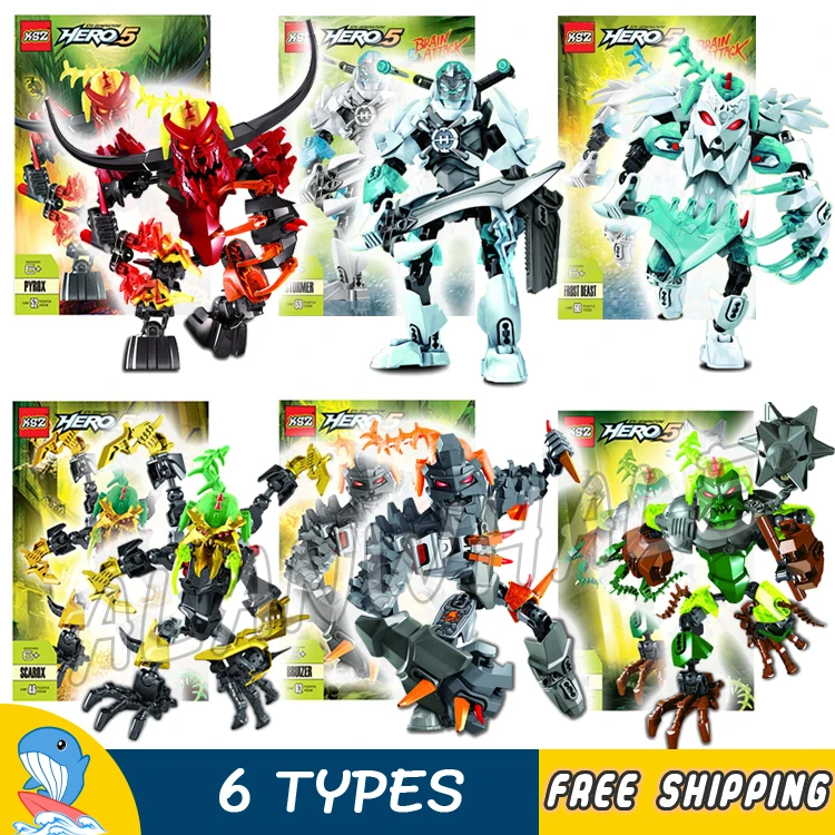 

6Types Hero Factory 5.0 PYROX SCAROX BRUIZER OGRUM STORMER FROST BEAST Model Building Blocks Gifts Bricks Compatible With Lego