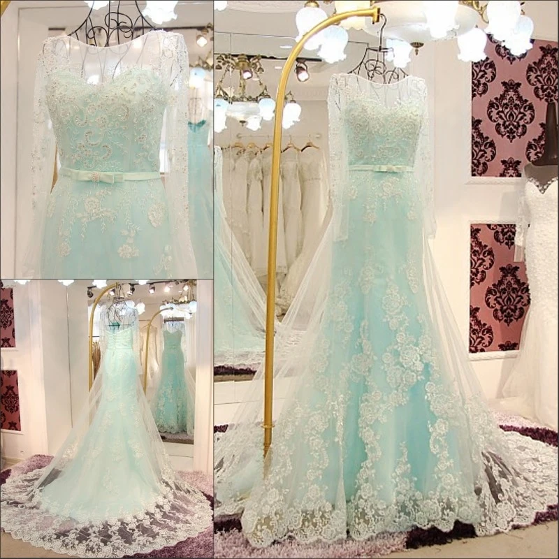 

2017 New Arrival Long Sleeve Beaded Appliqued Lace Evening Dress Custom Made Mermaid Evening Gowns with Detachable Train CH50