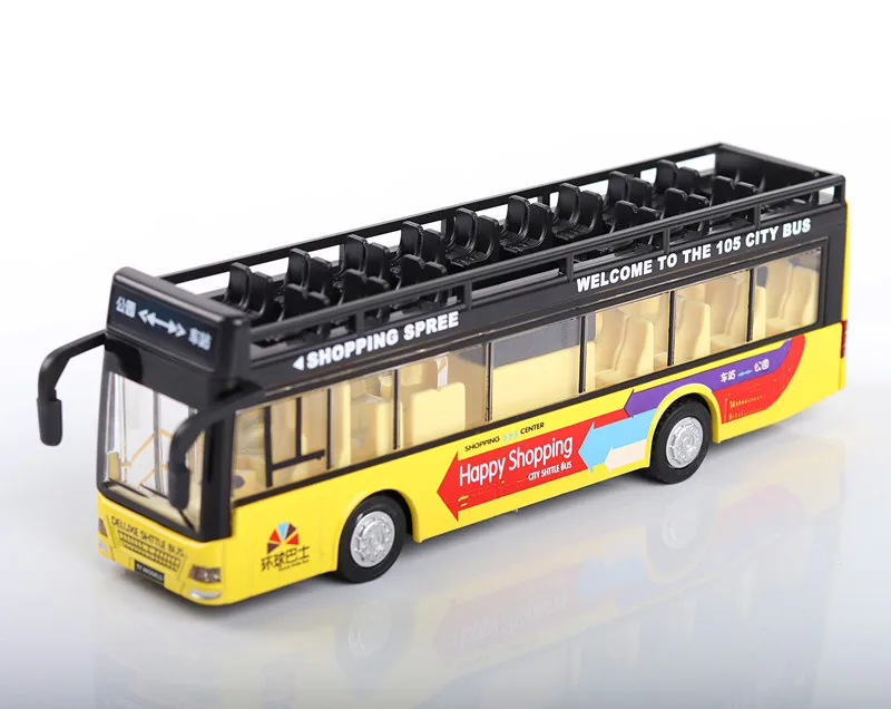 6010BY no box 1/32 масштабная модель полученная литьем под давлением двухэтажная экскурсионная туристическая машина Тур автобус сплав открытая дверь путешествия автобус со световым звуком подарки для детей - Цвет: 6010BY no box