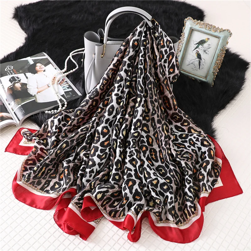 Модный Шелковый шарф под леопарда для женщин, новинка, Осень-зима, шали и палантины для девушек, цепочка, Пашмина с принтом, бандана, хиджаб