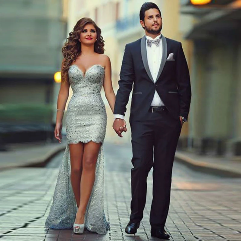 

Vestidos Cortos 2017 Silver Cocktail Dresses Lace Short Front Long Back Sweetheart Homecoming Dress Sexy Party Gown Rhinestones