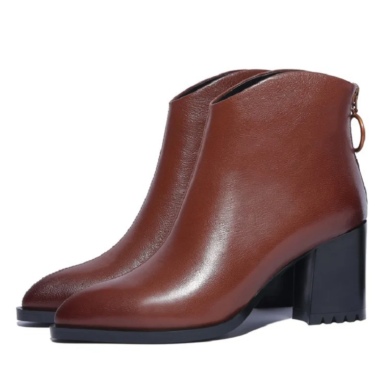 

2019 autumn and winter new thick with high heels Martin boots casual pointed women's booties brwon 0307