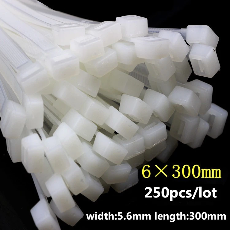 250Pcs/pack width 5.6mm 6*300mm Self locking Plastic Nylon Cable Ties