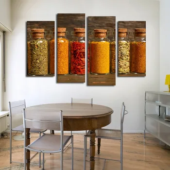 

Canvas Poster Modular Wall Art Pictures 4 Pieces Spices And Glass Bottle Painting HD Prints Modern Home Decor Room Frame Artwork