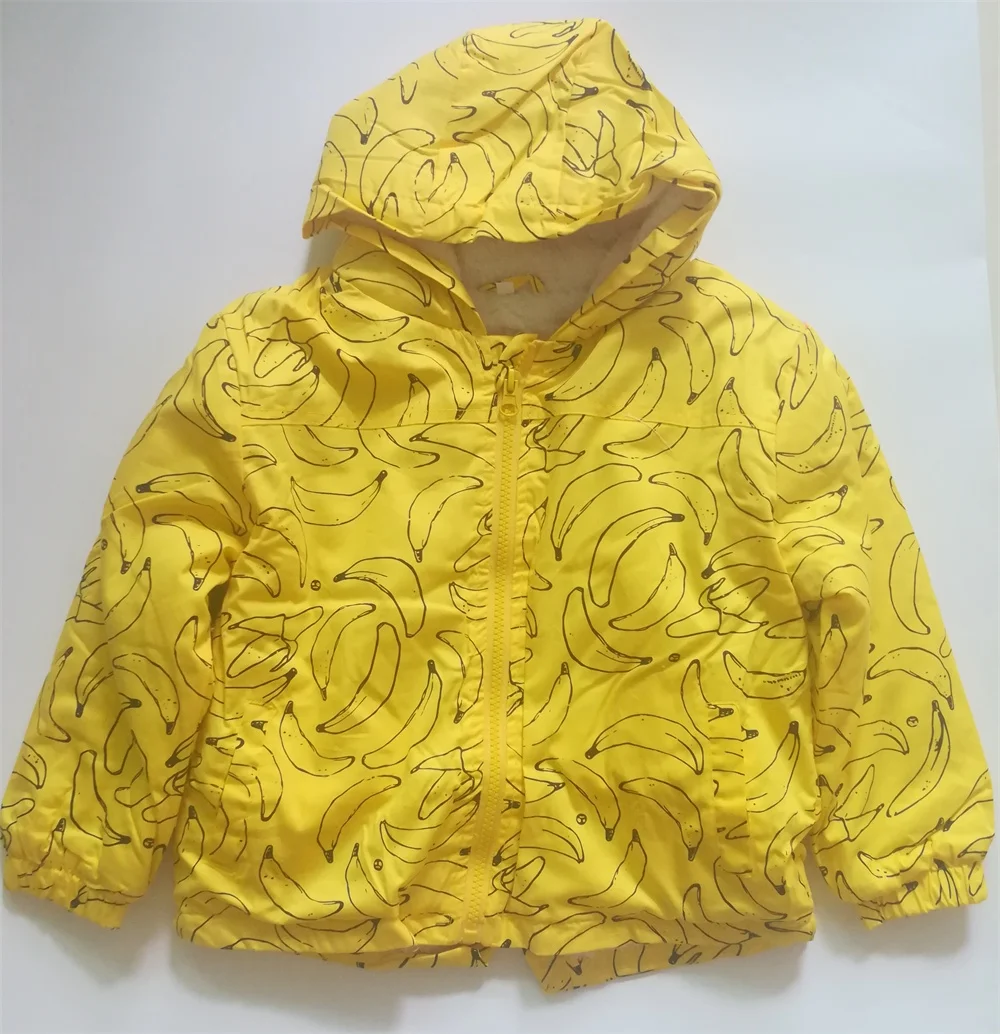 Осенний кардиган хорошего качества для мальчиков и девочек, водонепроницаемая детская одежда с рисунком банана, детское теплое пальто на молнии, верхняя одежда