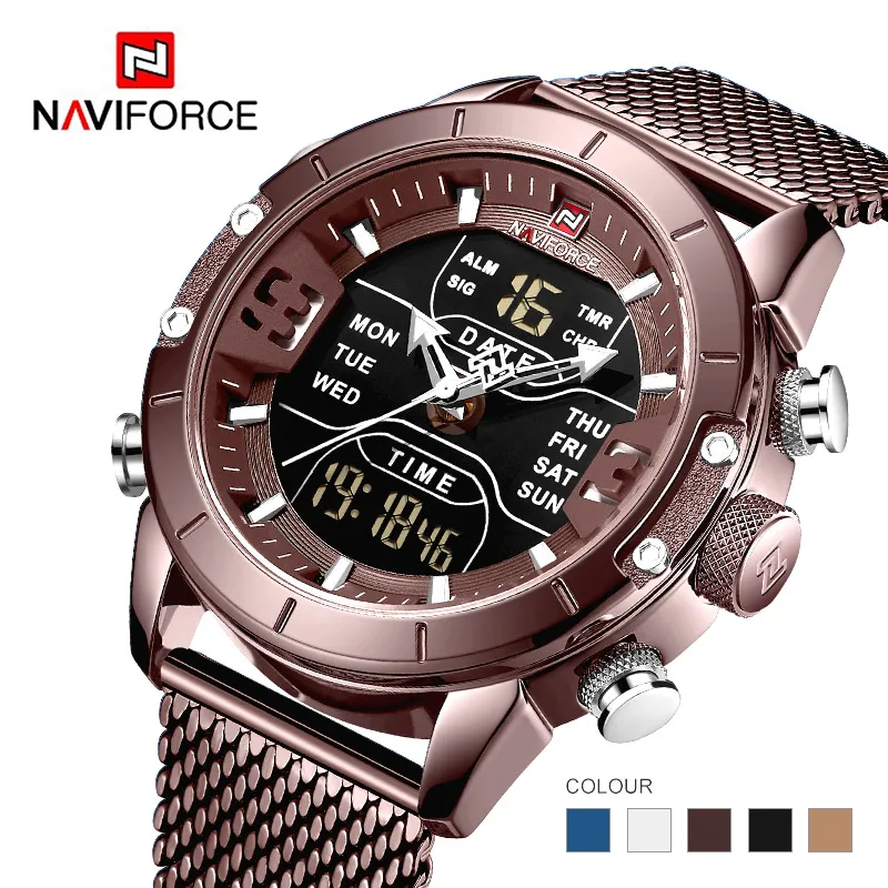 Часы NAVIFORCE мужские спортивные армейские цифровые светодиодные кварцевые из
