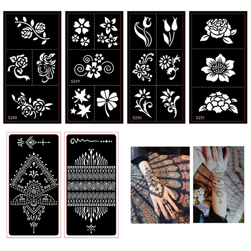 20pcs/Lot  Henna Tattoo Stencils For Body Painting, Mehndi Indian Template Flower Hand  Henna Glitter Airbrush Tattoo Stencil