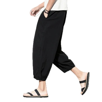 

Linen Pants Men Casual Solid Cotton Loose Harem Pants 2019 Summer Chinese Style Trousers Mens Pantalon Men Ankle-Length Pants