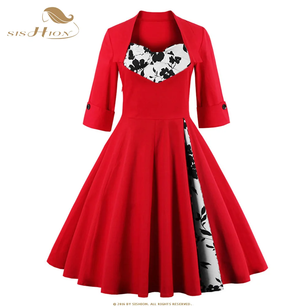 Womens Vintage Dress Patchwork Half Sleeve Print Dress