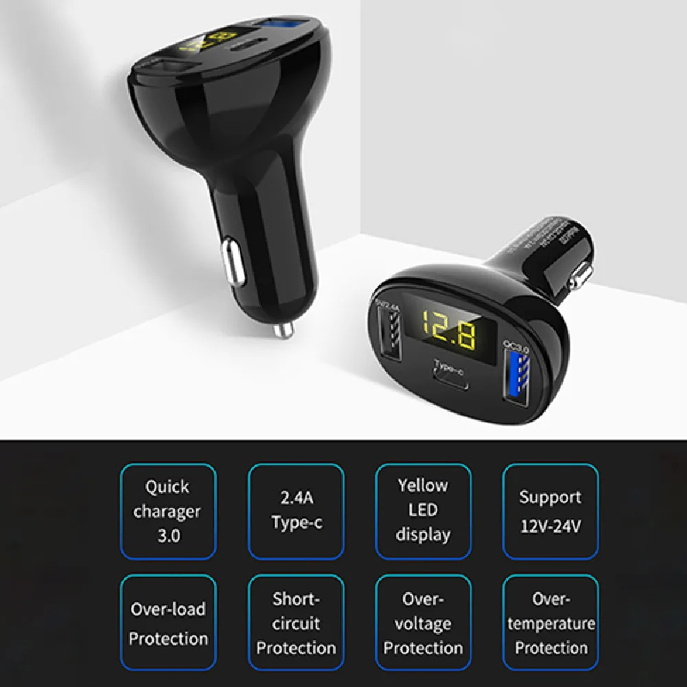 Автомобильное зарядное устройство цифровой usb type-C многофункциональное измерение напряжения автомобильный прикуриватель QC3.0 Быстрая зарядка fm-передатчик C02