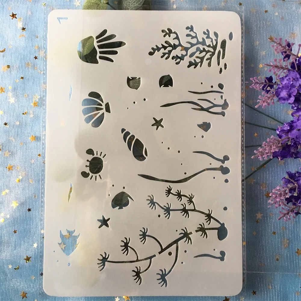 

1Pcs 26cm Sea Shell Fish Ocean DIY Craft Layering Stencils Painting Scrapbooking Stamping Embossing Album Paper Card Template