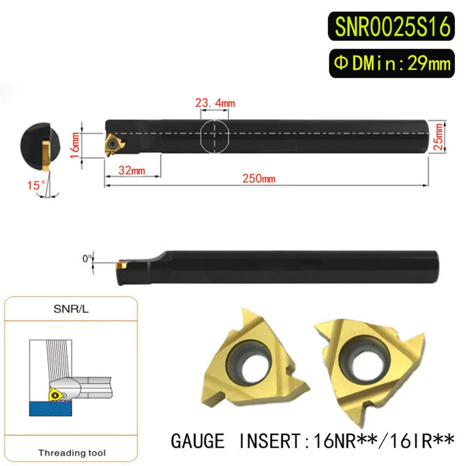 

SNR0025S16 Internal Threading Tools Lathe Index Threading Turning Tool Holder For 16IR AG60 16NR AG60 AG55 Insert Right Hand