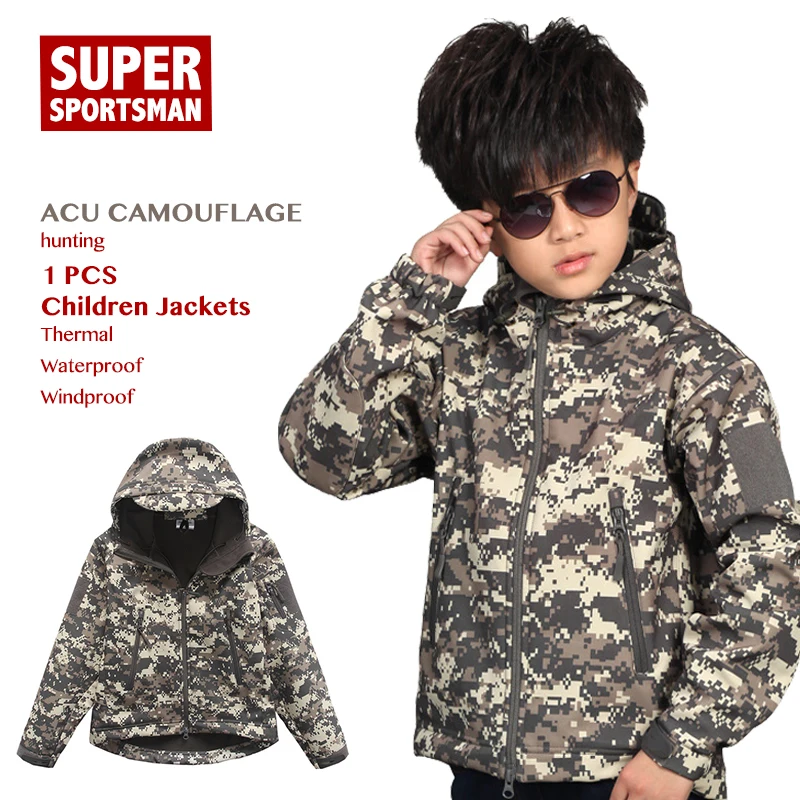 Kids Camouflage Hunting Winter Jackets Toddler Boys Softshell Children