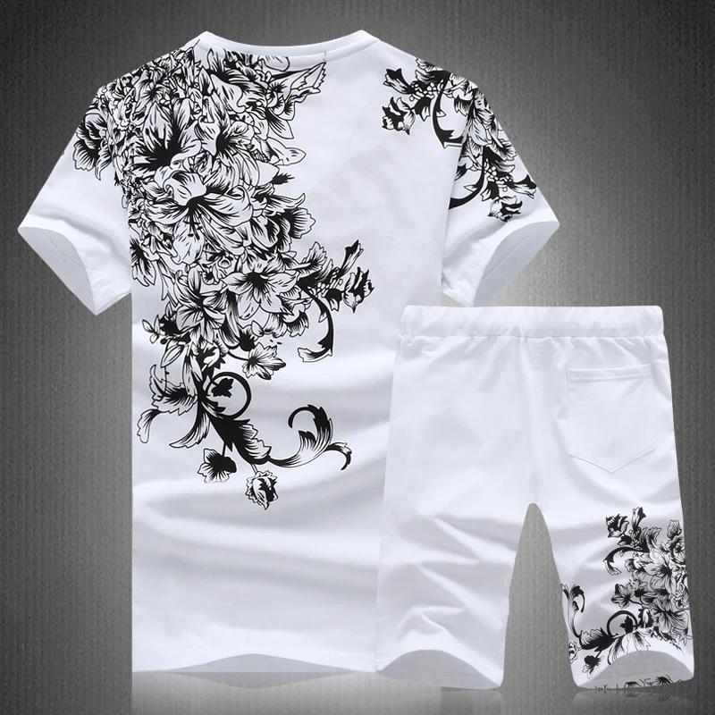  Summer Men tshirt Short Sleeve and Shorts Asian Size S - 5XL Mens Two-Piece set Cotton 95%