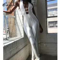 Белые элегантные комбинезоны дамы 2018 Мода полной длины для ночного клуба осень выдалбливают комбинезон Вечеринка Костюмы